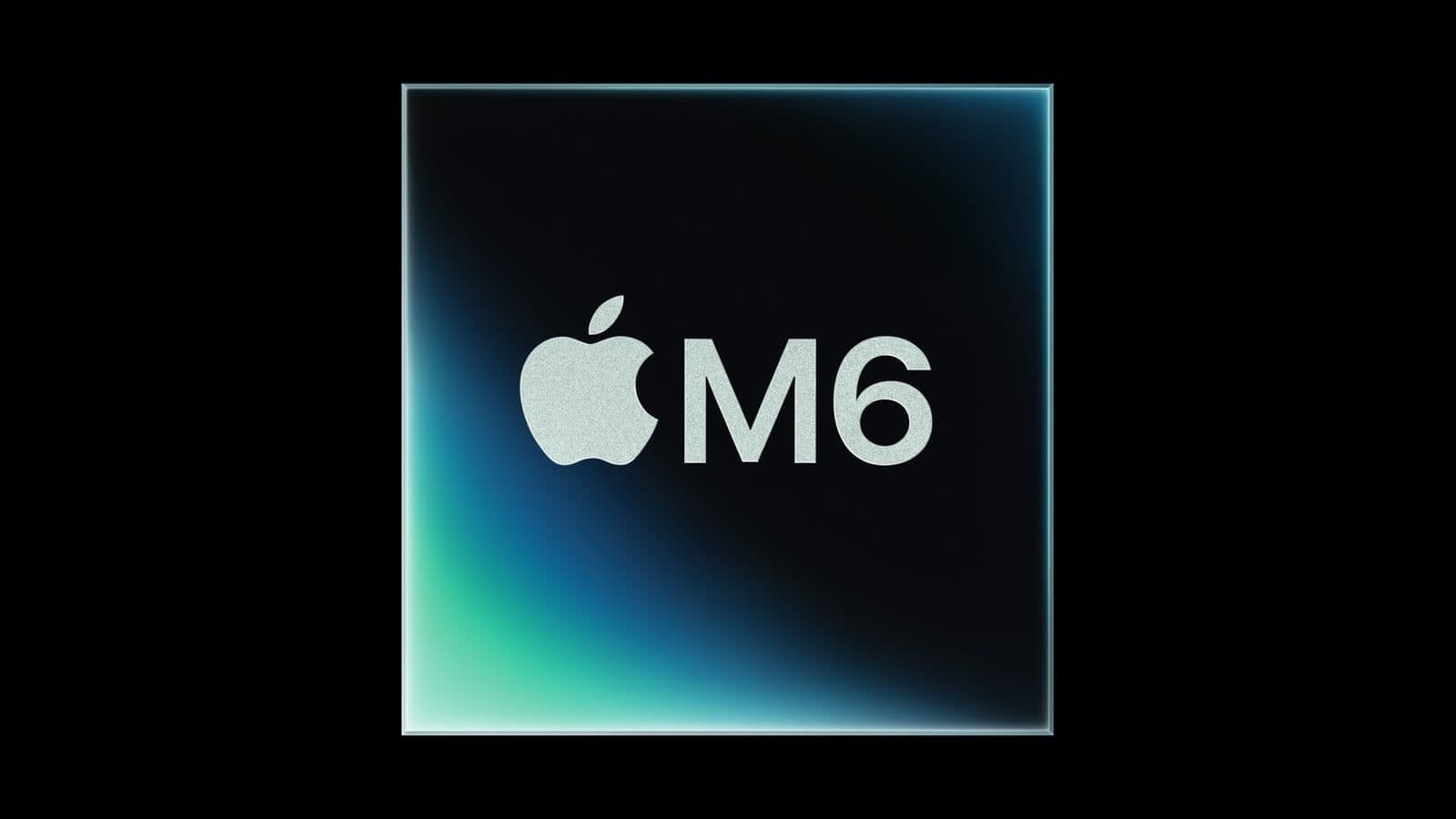 Het M6-logo van Apple tegen een donkere achtergrond