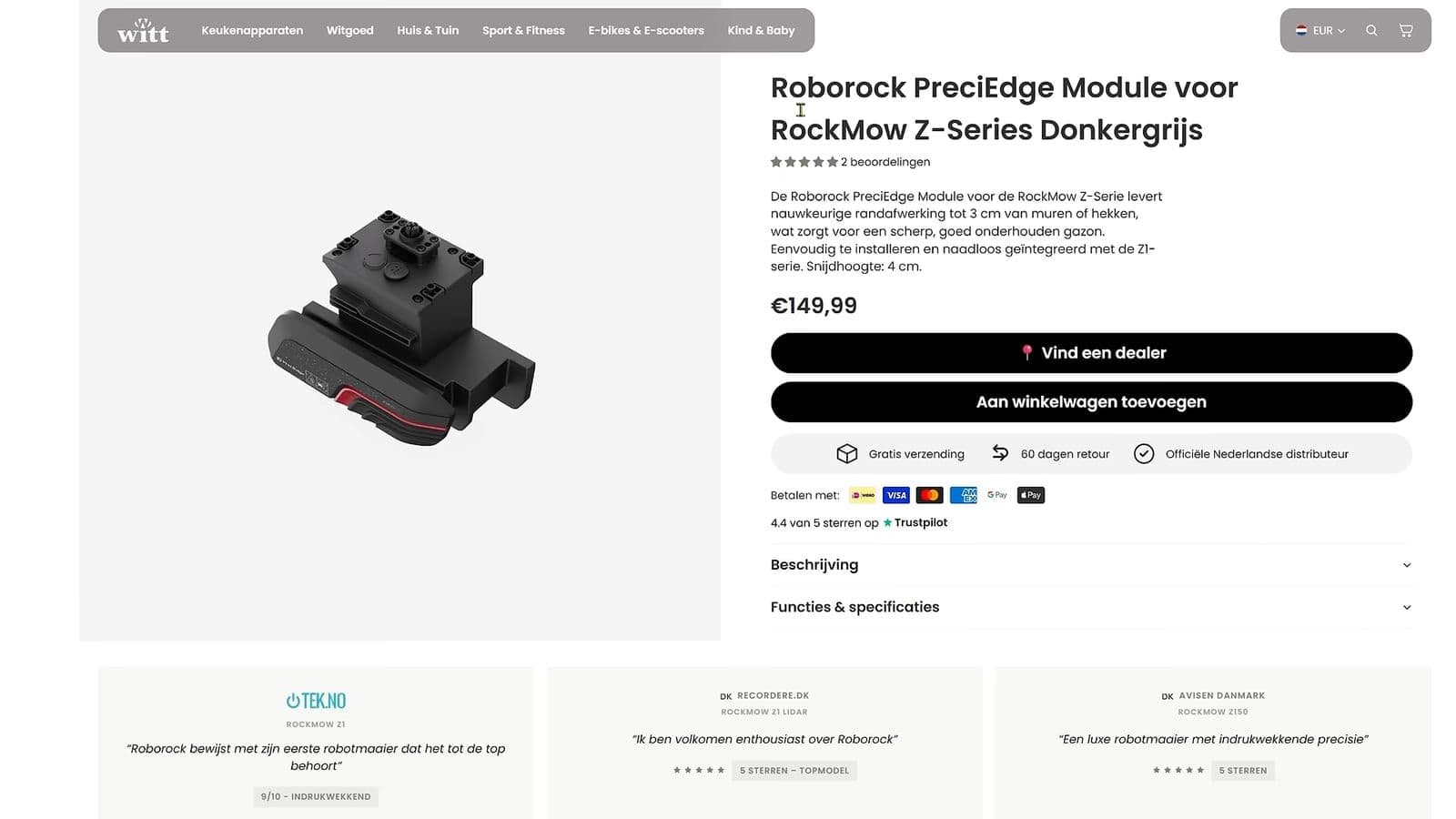 Roborock PreciEdge module op een productpagina