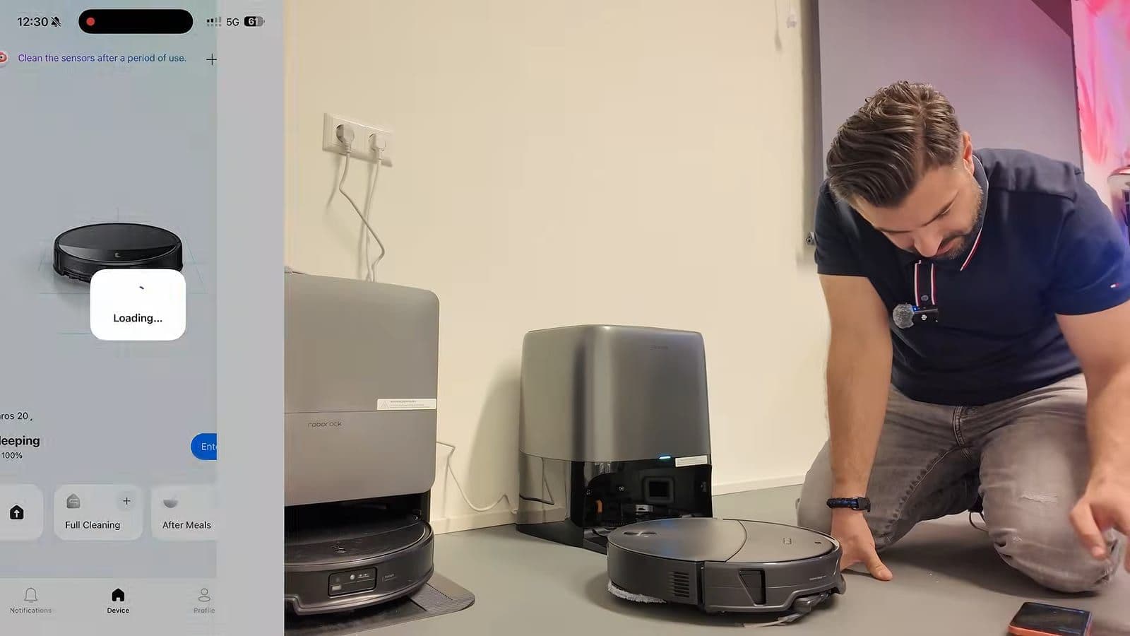 De Roborock app tijdens het instellen op het telefoonscherm