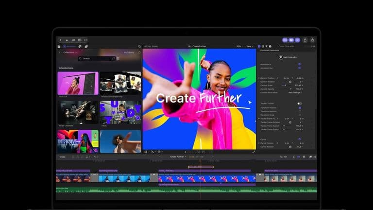 Final Cut Pro op een MacBook Pro met het MotionVFX-paneel geopend