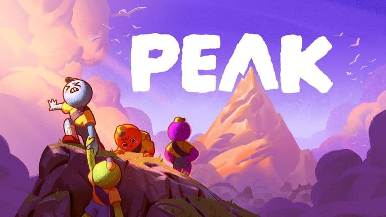 Illustratie van vier scouts die naar een bergtop kijken in Peak