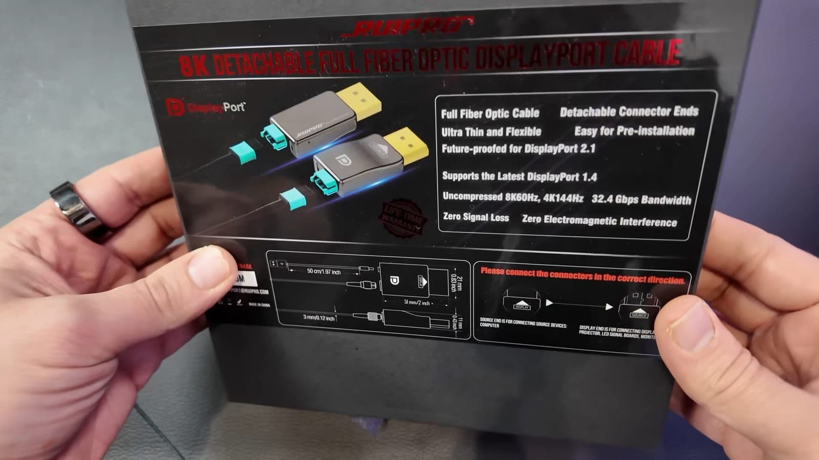 Back of the RUIPRO packaging showing specifications and connection diagrams